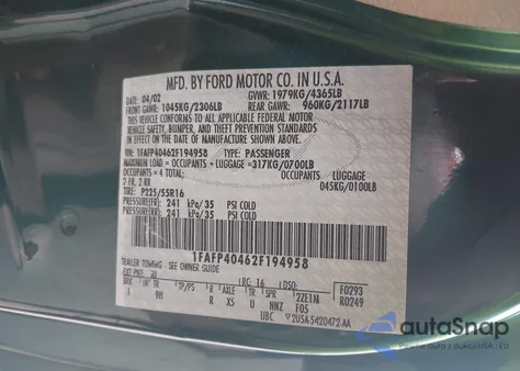 2002 Ford Mustang from USA, damaged, VIN 1FAFP40462F194958